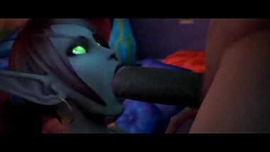 Sexy Warcraft Elf Sucks and Fucks her Lover's Huge Dick