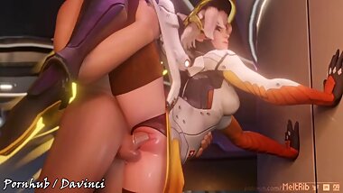 Cartoon : Mercy gets fucked squirt while fucking (Tracer too) 'Davinci