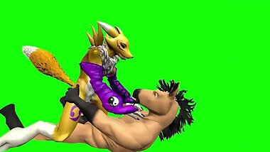 Renamon Cowgirl 3d green screen
