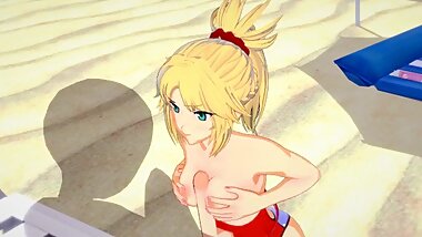 Fate/Grand Order Ч Mordred gets fucked on the beach(3D HENTAI)