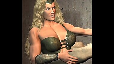 3D mixed wrestling amazon battles men and creatures
