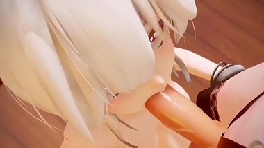Handjob and blowjob from anime cute girls (Colorful Animation)