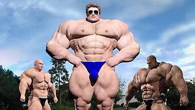 Tom, Matt and Dash grow huge together_male muscle morph animation