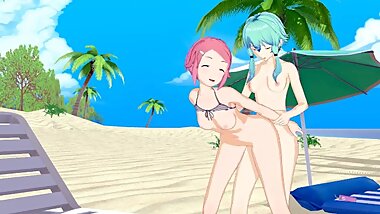 Sword Art Online Ч Lisbeth fucked by futanari Sinon(3D hentai)