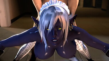 3D Hentai Queen Nualia Fucked From Behind in Maid Costume
