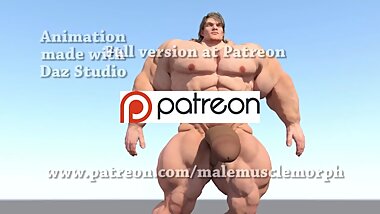Kevin grows huge gets a huge cock and cums a lot_male muscle morph animation