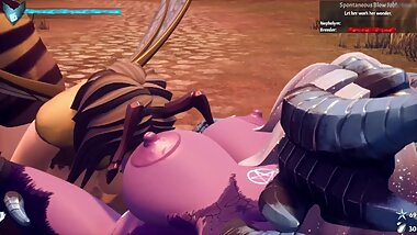 Purple futa demon fucks bee girls.