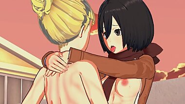 Attack on Titan - Mikasa Ackerman X Futa Annie 3D Hentai