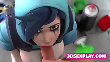 3D Tracer with Athletic Body is Used as a Sex Slave