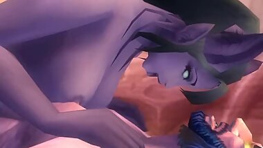 [Ellowas] World of Warcraft 'Ashenvale' Draenei riding a Night Elf