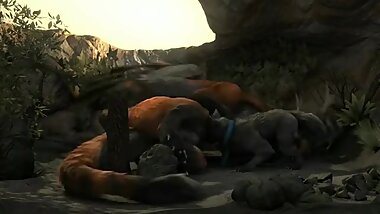 Dragon unloads into the mouth of a cute wolf~