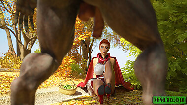 Little Red Riding Hood fucked hard by a monster WEREWOLF. 3D