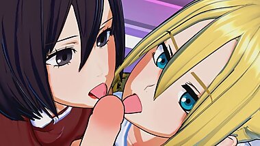 Attack on Titan - Mikasa X Historia Threesome Hentai