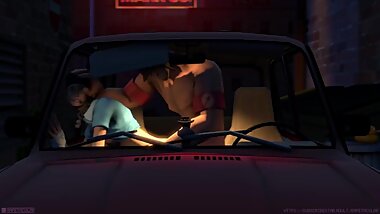 Team Fortress 2 Femscout get FUCKED by Soldier in the car