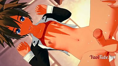 Kingdom Hearts Yaoi - Riku x Sora Blowjob & Anal in the bathroom