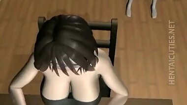 Geeky 3D hentai babe slurps hot cum