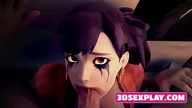 Cartoon Gentle DVa Gets a Big Cock in Her Little Mouth
