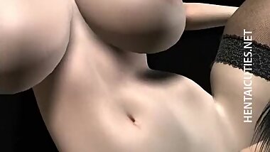 Stockinged busty 3D hentai whore gives BJ