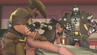 Overwatch- Ashe fucks Mccree doggy style
