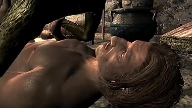 Female argonian gets laid with a human guard