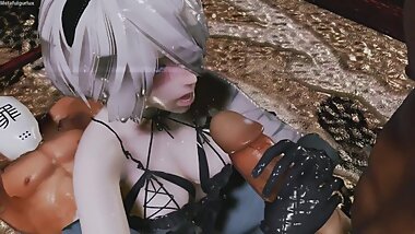MMD 3D NieR:Automata-2B with two guys