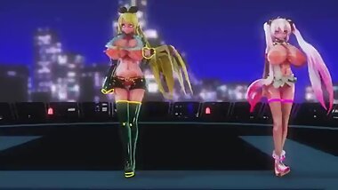 Kagamine Rin two Busty babes dance