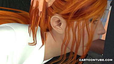 Busty 3D Secretary Sucks and Fucks