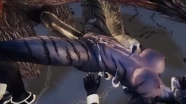 Khajiit split by giant werewolf cock 2