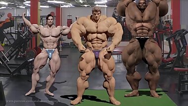 Steven, Greg and Dash grow huge together_male muscle growth animation