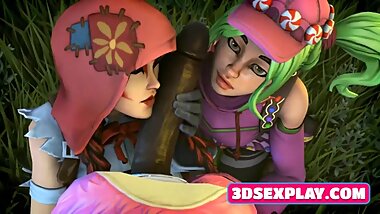 3D Characters Gets a Big Massive Cock in Their Little Mouth