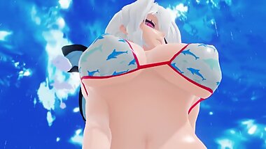 MMD Haku Lamb Big boobs bouncing strip dance