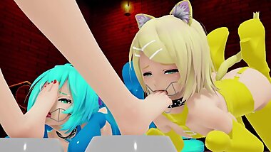 Luka trains/feeds her Pets (Yuri Bondage Sex / Foot Fetish) - 3D MMD
