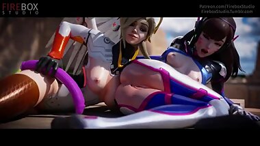 Overwatch Mercy & D.Va Dildo Cum Hentai 3d Parody