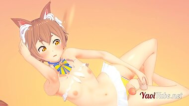 Yaoi 3D - Cute Cat Femboy uses a Dildo and cums