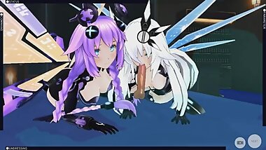 [CM3D2] HYPERDIMENSION HENTAI - PURPLE HEART & BLACK HEART SHARE A COCK