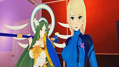 (3D Hentai)(Super Smash Bros Ultimate) Sex with Samus and Palutena