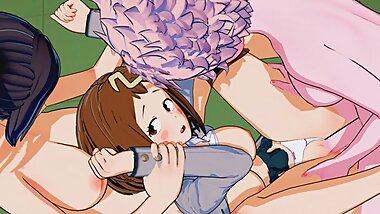 Futanari Momo and Mina Take Turns Fucking Ochaco