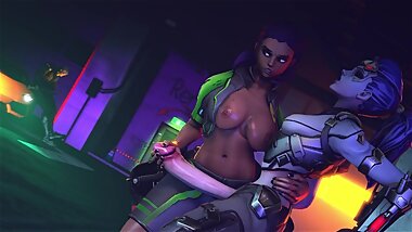 Sombra and Futa Widowmaker Handjob by Rentegra