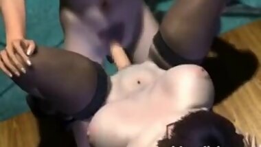 Busty 3d anime babe sucking cock