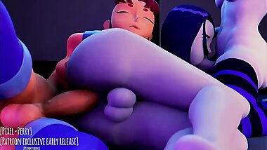 Futa Starfire and Jinx fuck Raven