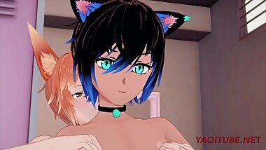 Yaoi 3D - FoxBoy Fucks NekoBoy while another NekoBoy sticks a finger in