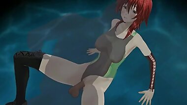 3D hentai red hair girl rides