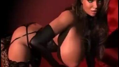 Huge titted hentai babe posing on the bed