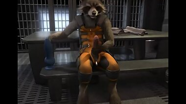 Rocket Raccoon pawjob and cum
