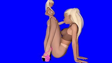 3D minidickgirl loves girlfriends mouth through legs in nylon