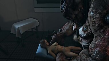 [3D] The brunette is facialized by a