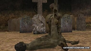 Two 3D Cartoon Zombie Lesbian Babes Fooling Around