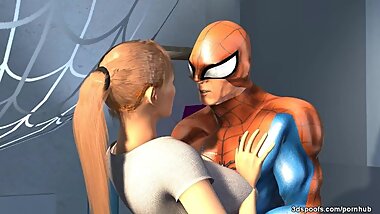 Mary J's tight juicy teen pussy gets drilled by spidey's cock