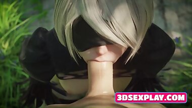 Naked 2B with Gentle Cunt Sucked a Big Cock