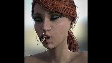 Giantess swallows a tiny woman